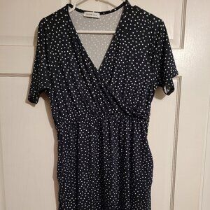 Ladies navy w white polka dots dress size Large